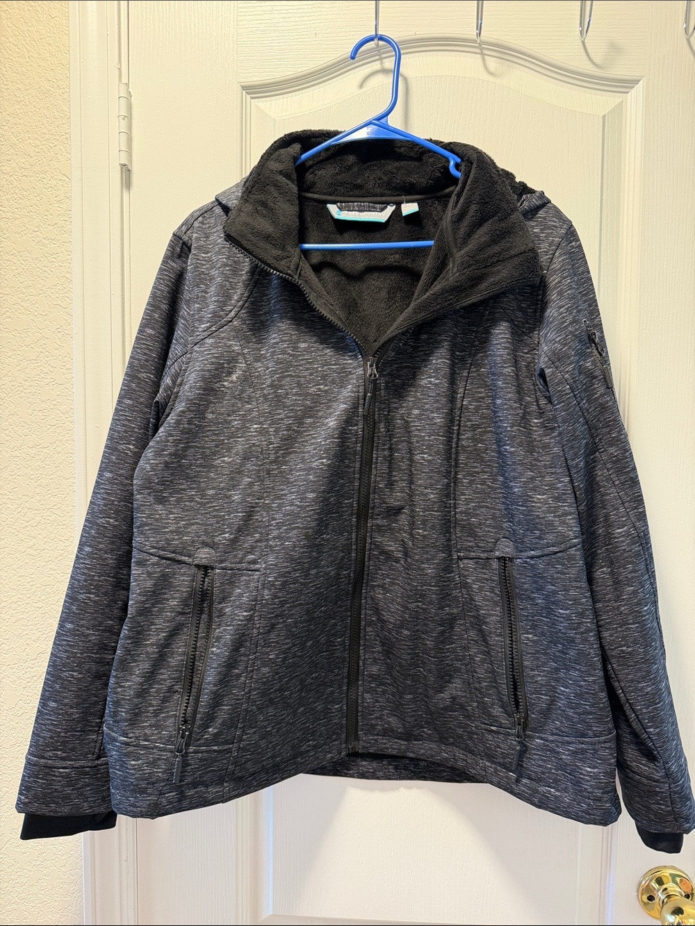 Free Country Heathered Black Bomber Jacket with Fleece Collar